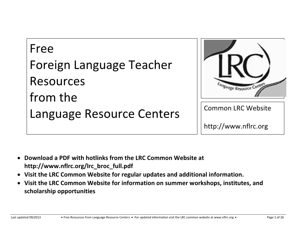 Free Foreign Language Teacher Resources from the Language Resource Centers