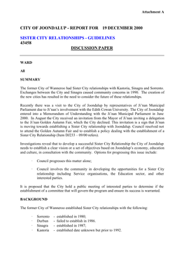 Report for 19 December 2000 Sister City Relationships