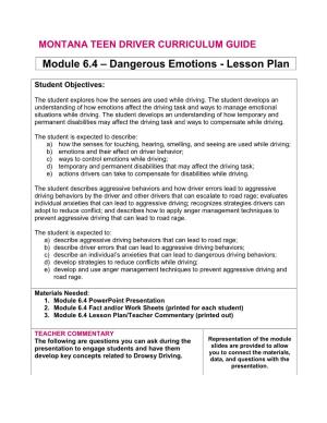 Module 6.4 – Dangerous Emotions - Lesson Plan