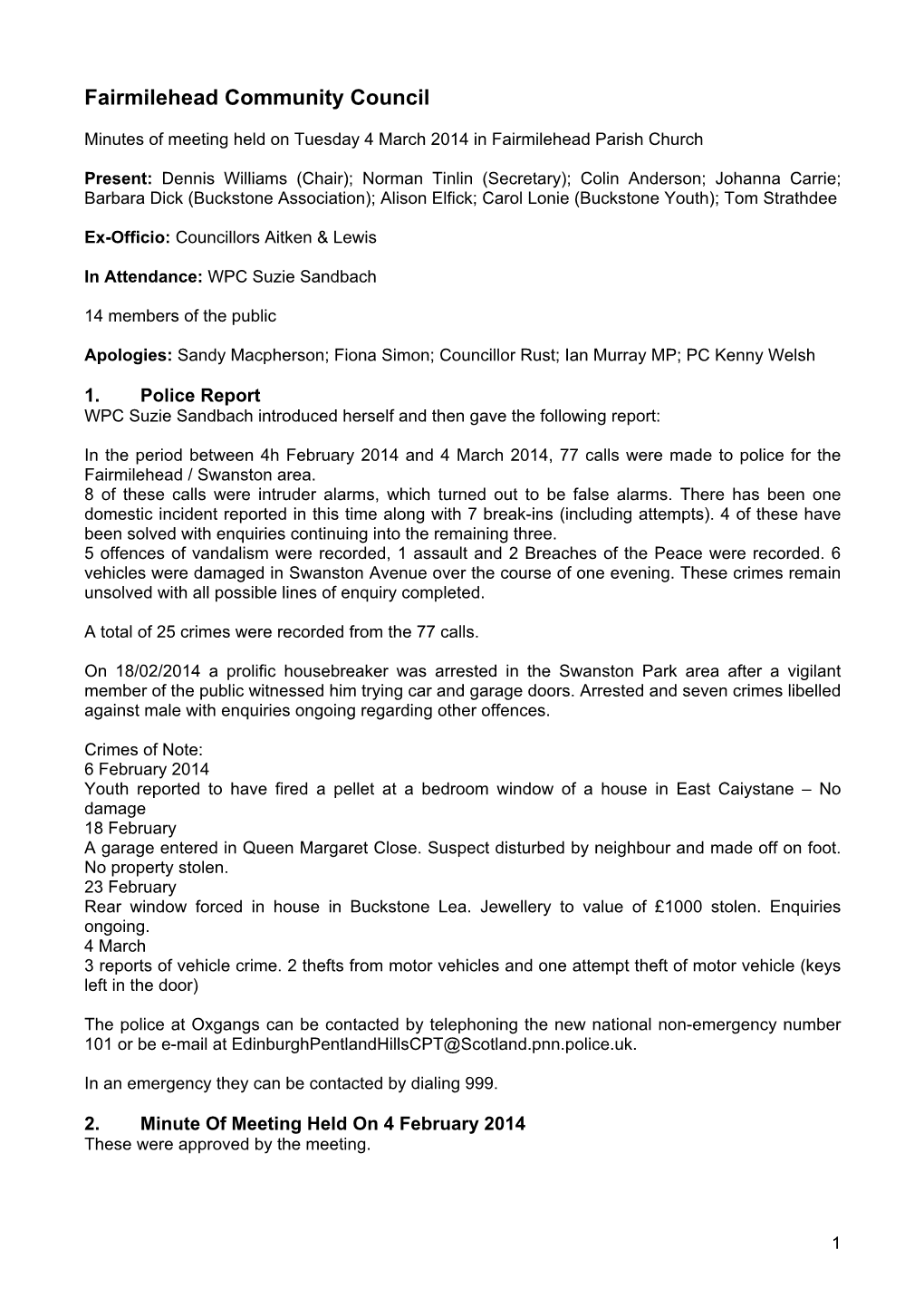 Minute's of Fairmilehead Community Council Tuesday 3Rd October, 2006