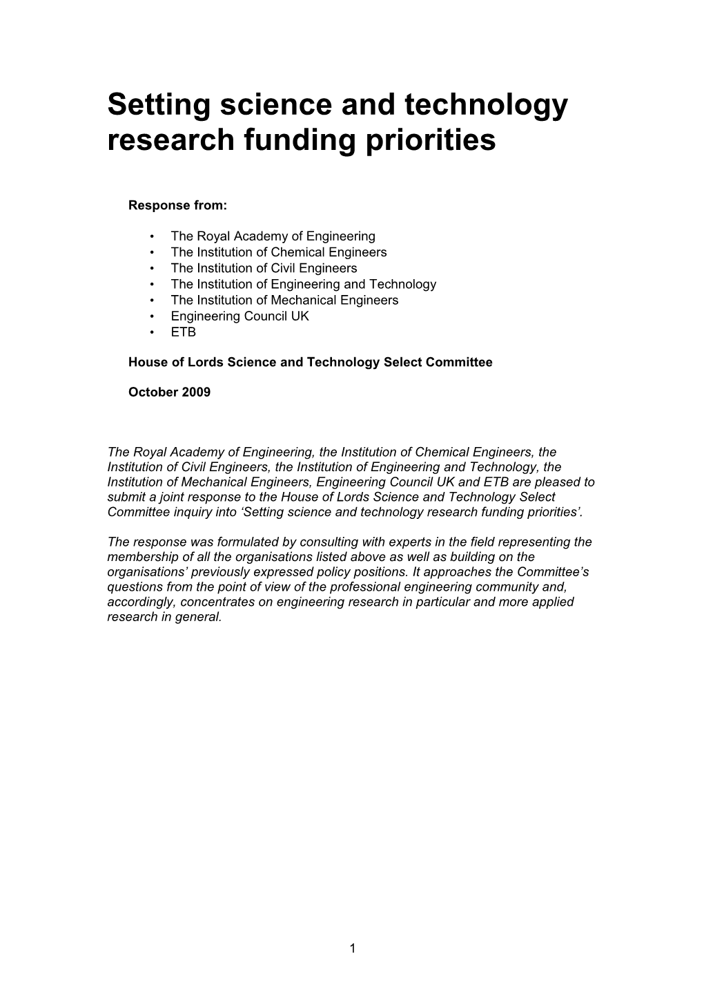 Setting Science and Technology Research Funding Priorities