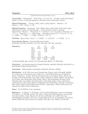 Tungstite WO3 • H2O C 2001-2005 Mineral Data Publishing, Version 1