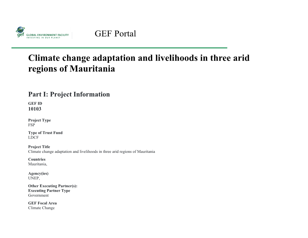 Climate Change Adaptation and Livelihoods in Three Arid Regions of Mauritania