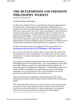 THE DETERMINISM and FREEDOM PHILOSOPHY WEBSITE Edited by Ted Honderich