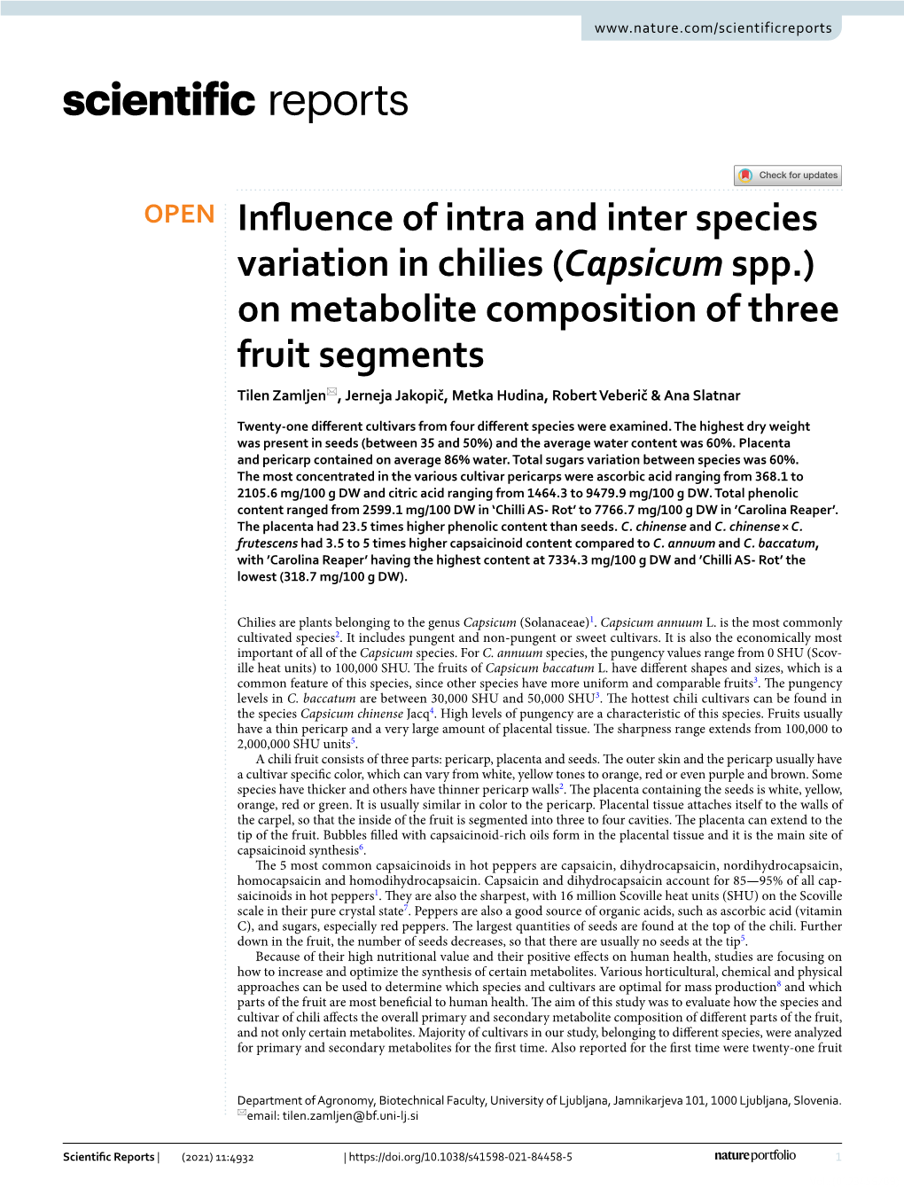 Influence of Intra and Inter Species Variation in Chilies (Capsicum Spp.)