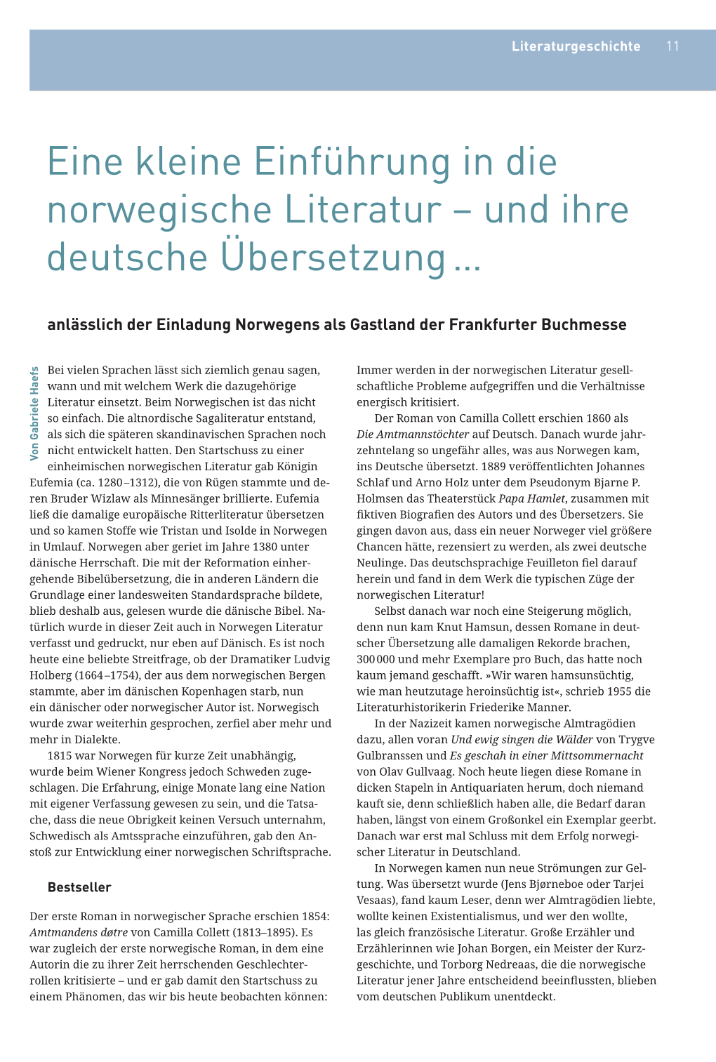 Eine Kleine Einführung in Die Norwegische Literatur – Und Ihre Deutsche Übersetzung …