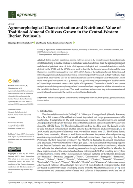 Agromorphological Characterization and Nutritional Value of Traditional Almond Cultivars Grown in the Central-Western Iberian Peninsula