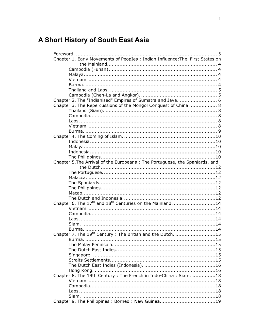 A Short History of South East Asia