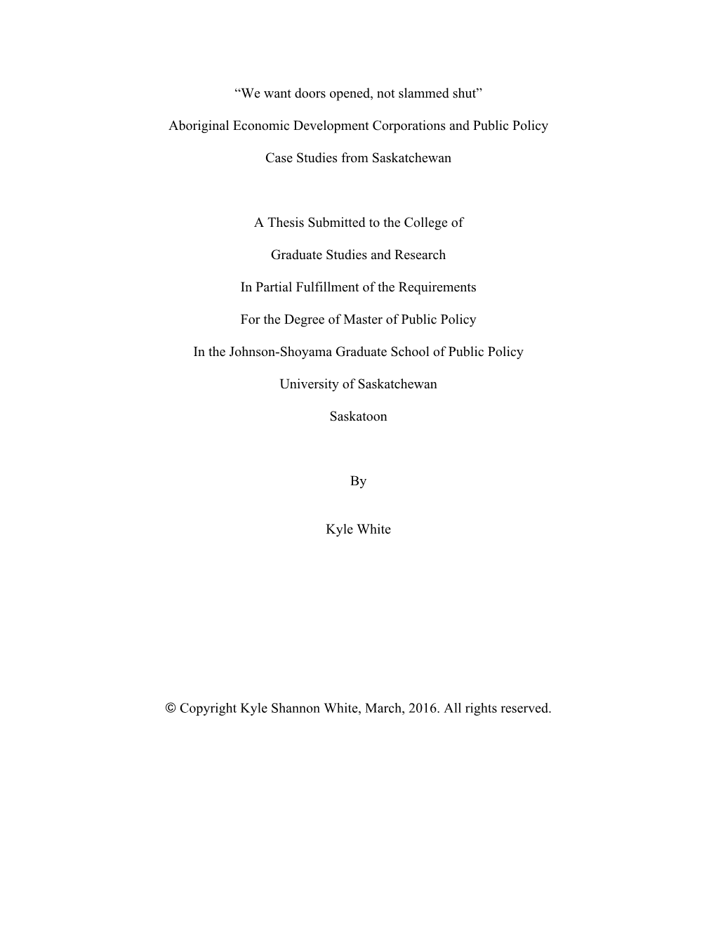 Aboriginal Economic Development Corporations and Public Policy