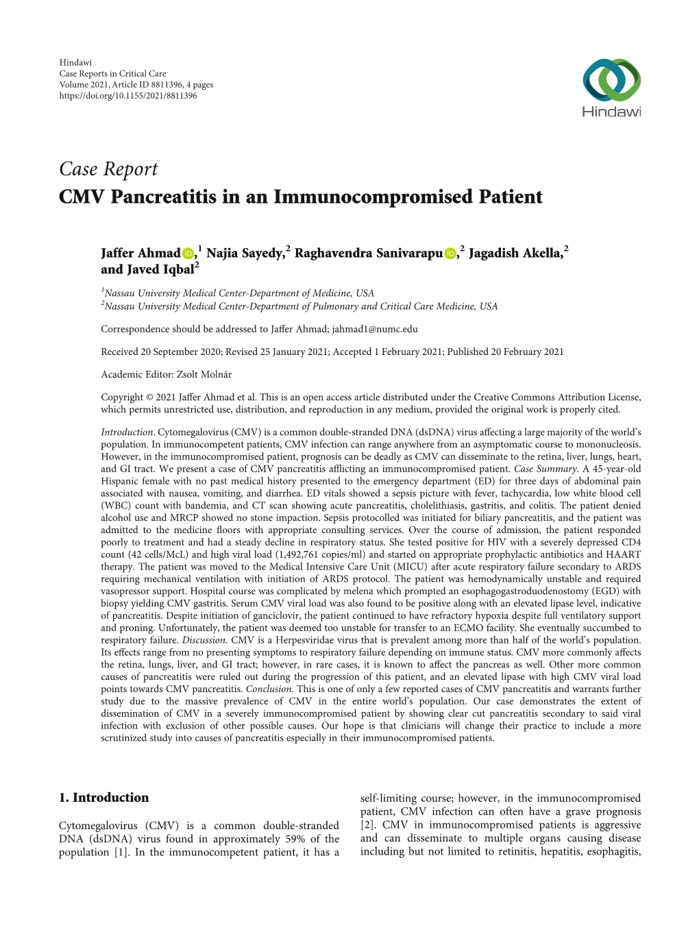 CMV Pancreatitis in an Immunocompromised Patient