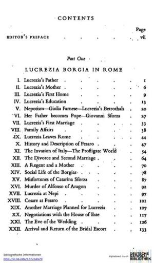 CONTENTS Page ...Vii LUCREZIA BORGIA in ROME I. Lucrezia's