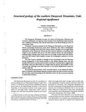 Structural Geology Oj the Southern Sheeprock Mountains, Utah: Regional Significance