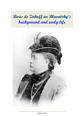 De Zirkoff on Blavatsky's Background and Early Life V