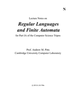 Regular Languages and Finite Automata for Part IA of the Computer Science Tripos