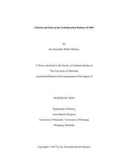 Church and State in the Confederation Debates of 1865