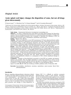 Acute Spinal Cord Injury Changes the Disposition of Some, but Not All Drugs Given Intravenously