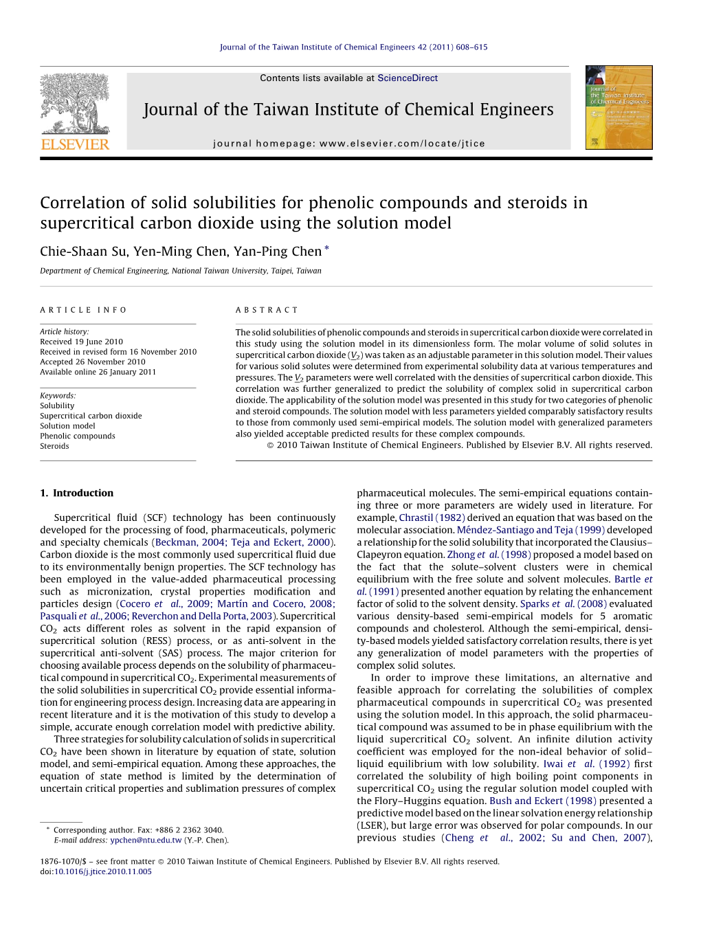 Journal of the Taiwan Institute of Chemical Engineers 42 (2011) 608–615