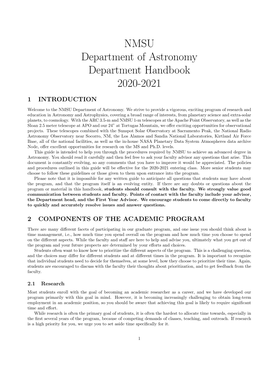 NMSU Department of Astronomy Department Handbook 2020-2021