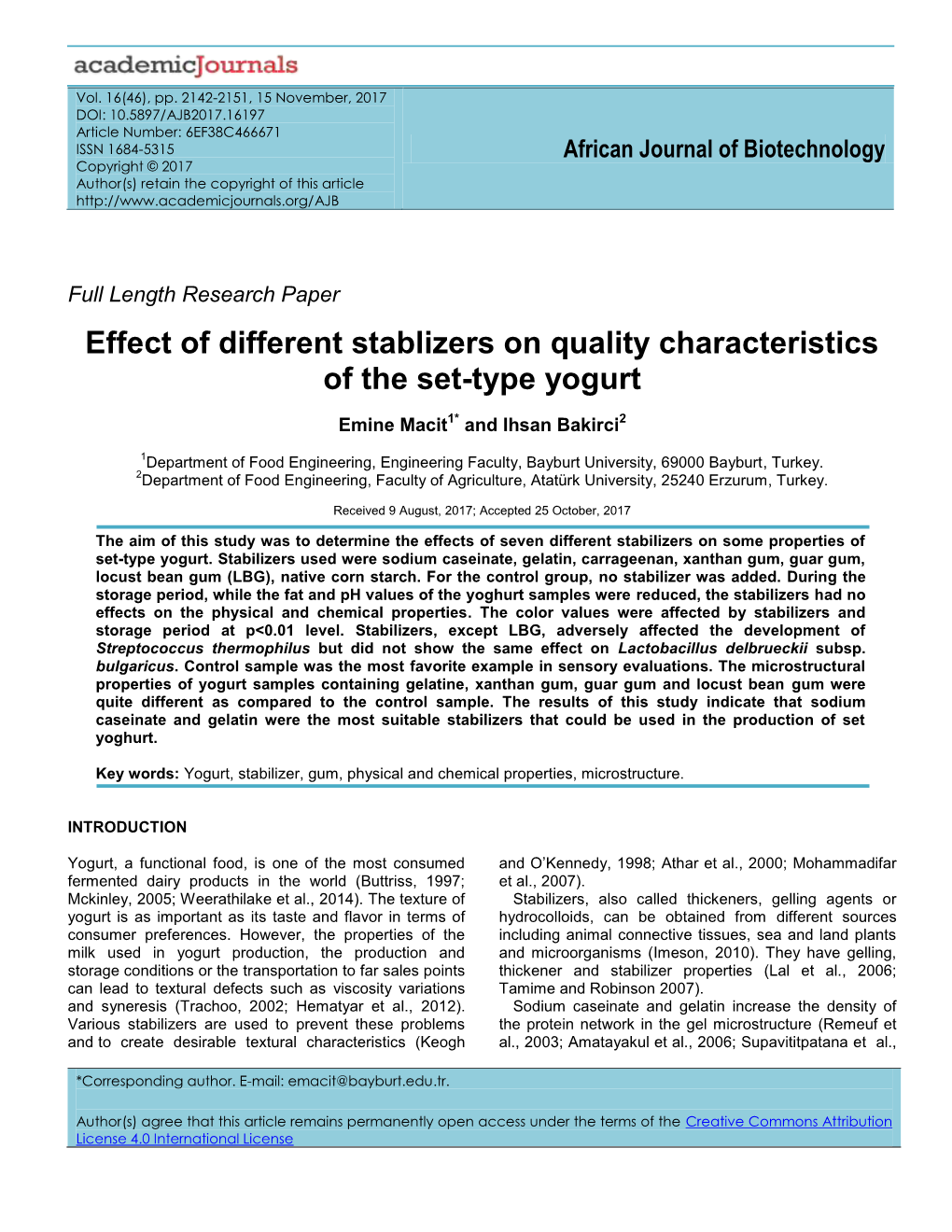 Effect of Different Stablizers on Quality Characteristics of the Set-Type Yogurt