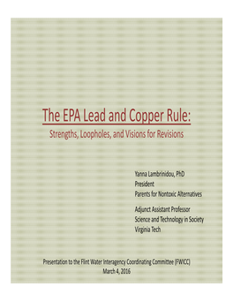 The EPA Lead and Copper Rule: Strengths, Loopholes, and Visions for Revisions