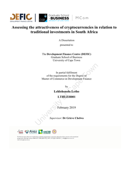 Assessing the Attractiveness of Cryptocurrencies in Relation to Traditional Investments in South Africa