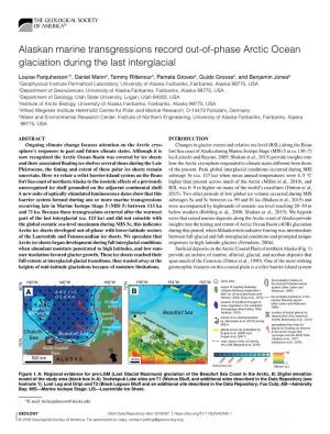 Alaskan Marine Transgressions Record Out-Of-Phase Arctic Ocean Glaciation During the Last Interglacial