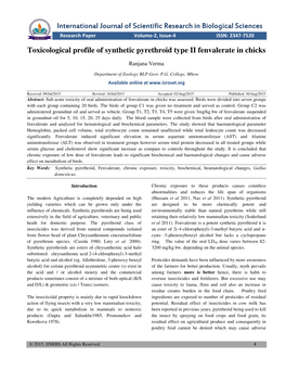 Toxicological Profile of Synthetic Pyrethroid Type II Fenvalerate in Chicks