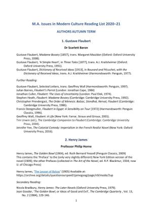 MA Issues in Modern Culture Reading List 20-21.Pdf