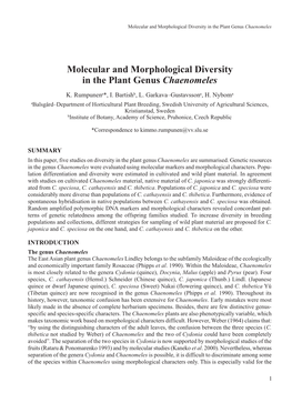 Molecular and Morphological Diversity in the Plant Genus Chaenomeles