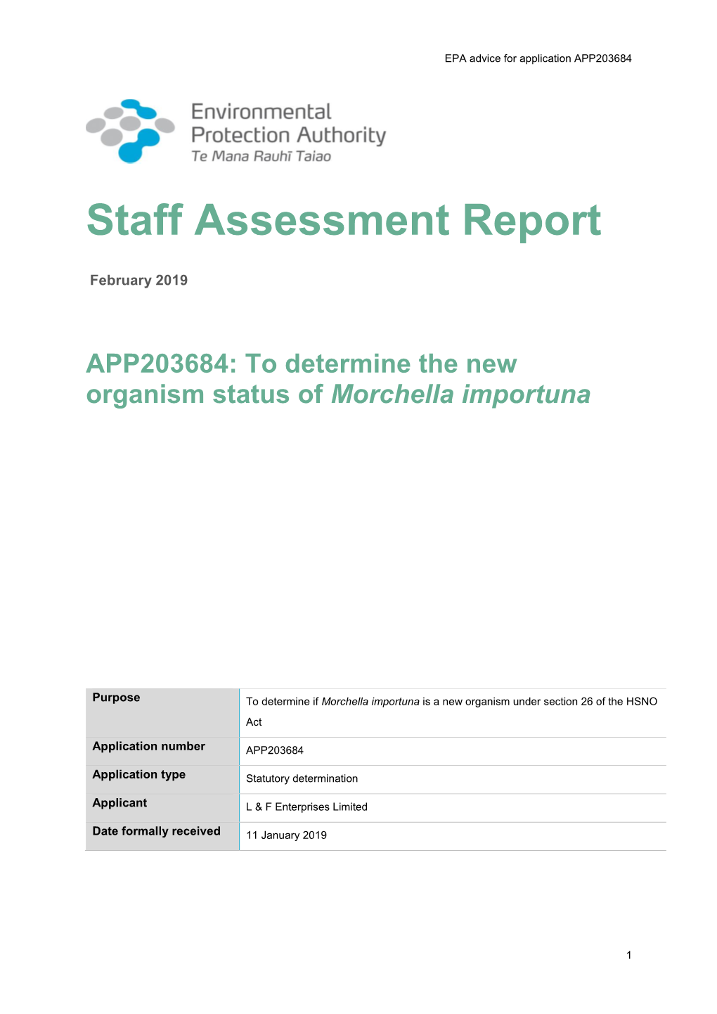 Staff Assessment Report