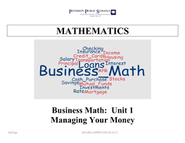 Business Math: Unit 1 Managing Your Money