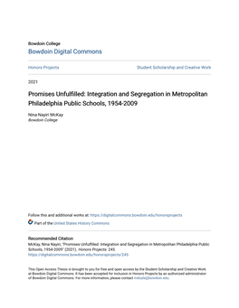 Integration and Segregation in Metropolitan Philadelphia Public Schools, 1954-2009