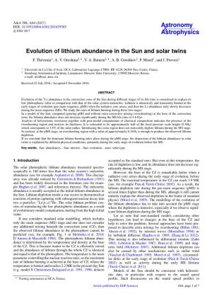 Evolution of Lithium Abundance in the Sun and Solar Twins F