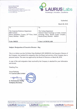 Resignation of Dr. Srihari Raju Kalidindi