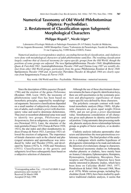 Numerical Taxonomy of Old World Phlebotominae (Diptera: Psychodidae)