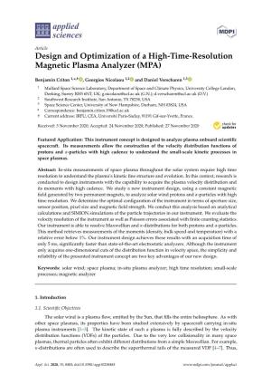 Design and Optimization of a High-Time-Resolution Magnetic Plasma Analyzer (MPA)