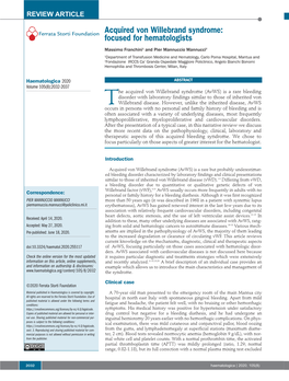 Acquired Von Willebrand Syndrome: Focused for Hematologists