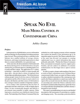 Speak No Evil: Mass Media Control in Contemporary China