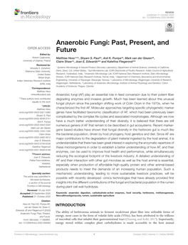 Anaerobic Fungi: Past, Present, and Future Edited By: Robert Czajkowski, Matthias Hess1*†#, Shyam S