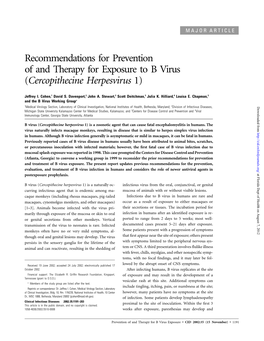 Recommendations for Prevention of and Therapy for Exposure to B Virus (Cercopithecine Herpesvirus 1)
