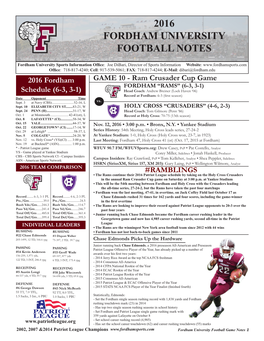 2016 Fordham University Football Notes