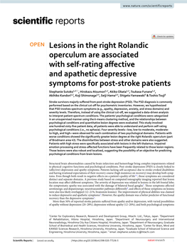 Lesions in the Right Rolandic Operculum Are Associated with Self