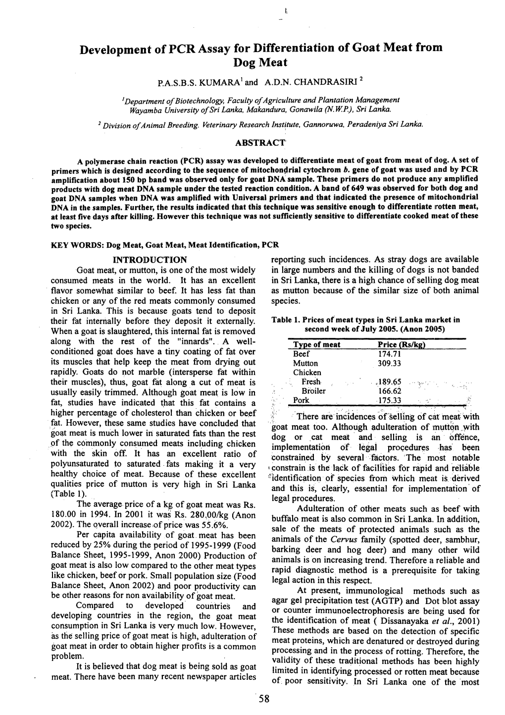 Development of PCR Assay for Differentiation of Goat Meat from Dog Meat