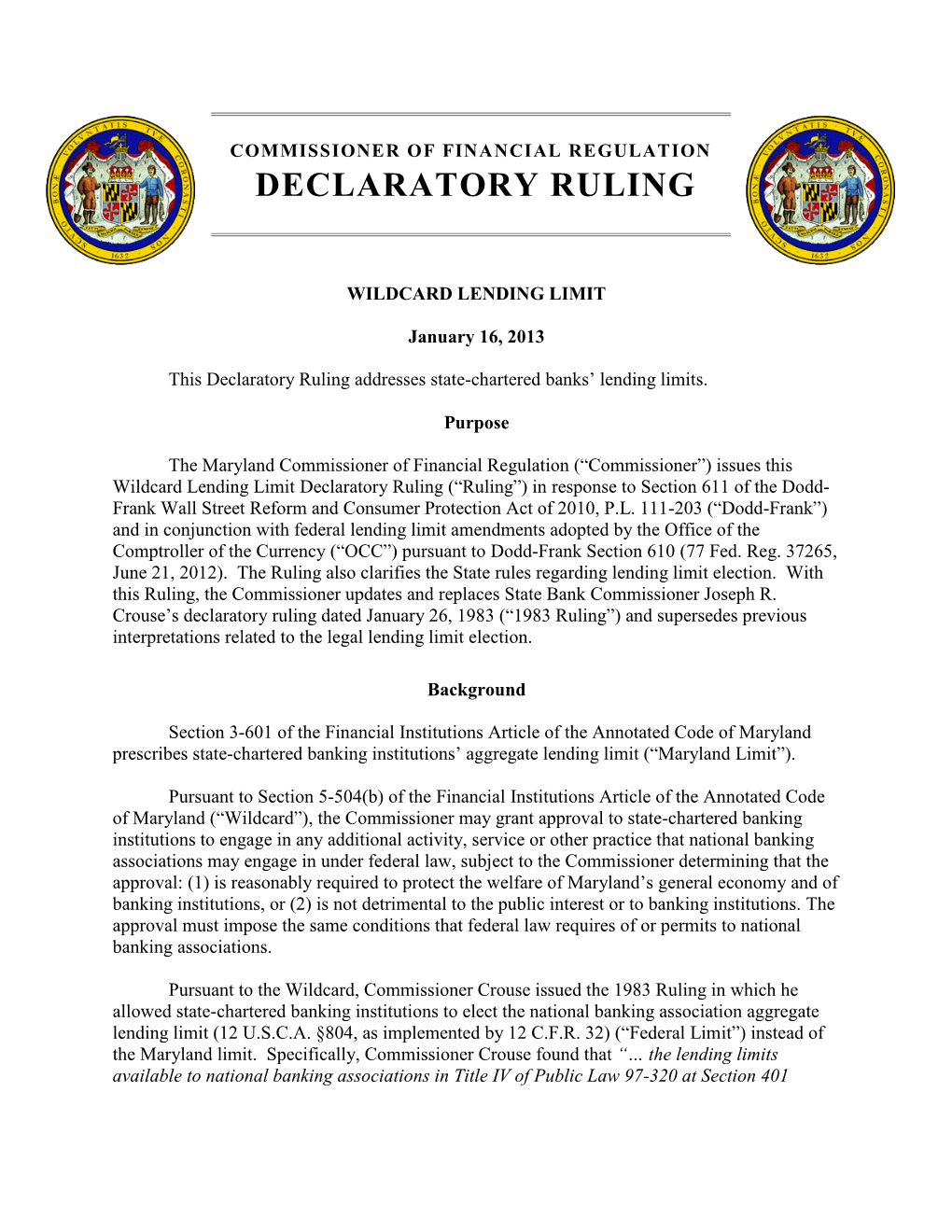 This Declaratory Ruling Addresses State-Chartered Banks' Lending Limits