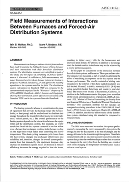 Field Measurements of Interactions Between Furnaces and Forced-Air Distribution Systems