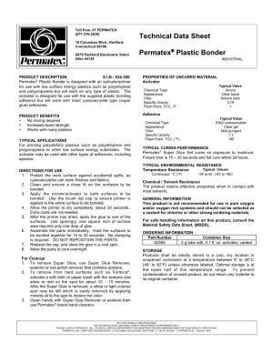 Technical Data Sheet Permatex Plastic Bonder