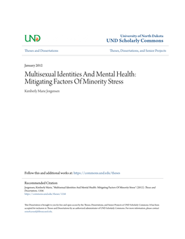 Multisexual Identities and Mental Health: Mitigating Factors of Minority Stress Kimberly Marie Jorgensen