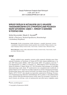 Wirusy Roślin W Aktualnym (2017) Układzie Taksonomicznym Ictv Z Propozycjami Polskich Nazw Gatunków