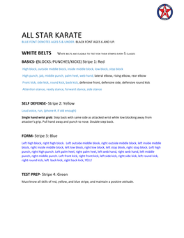 Star Karate Blue Font Denotes Ages 5 & Under