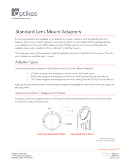 Standard Lens Mount Adapters